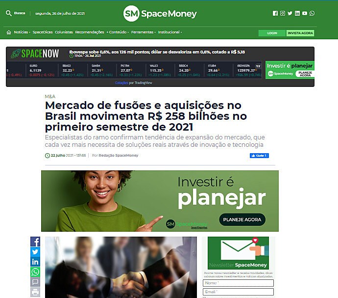 Mercado de fuses e aquisies no Brasil movimenta R$ 258 bilhes no primeiro semestre de 2021